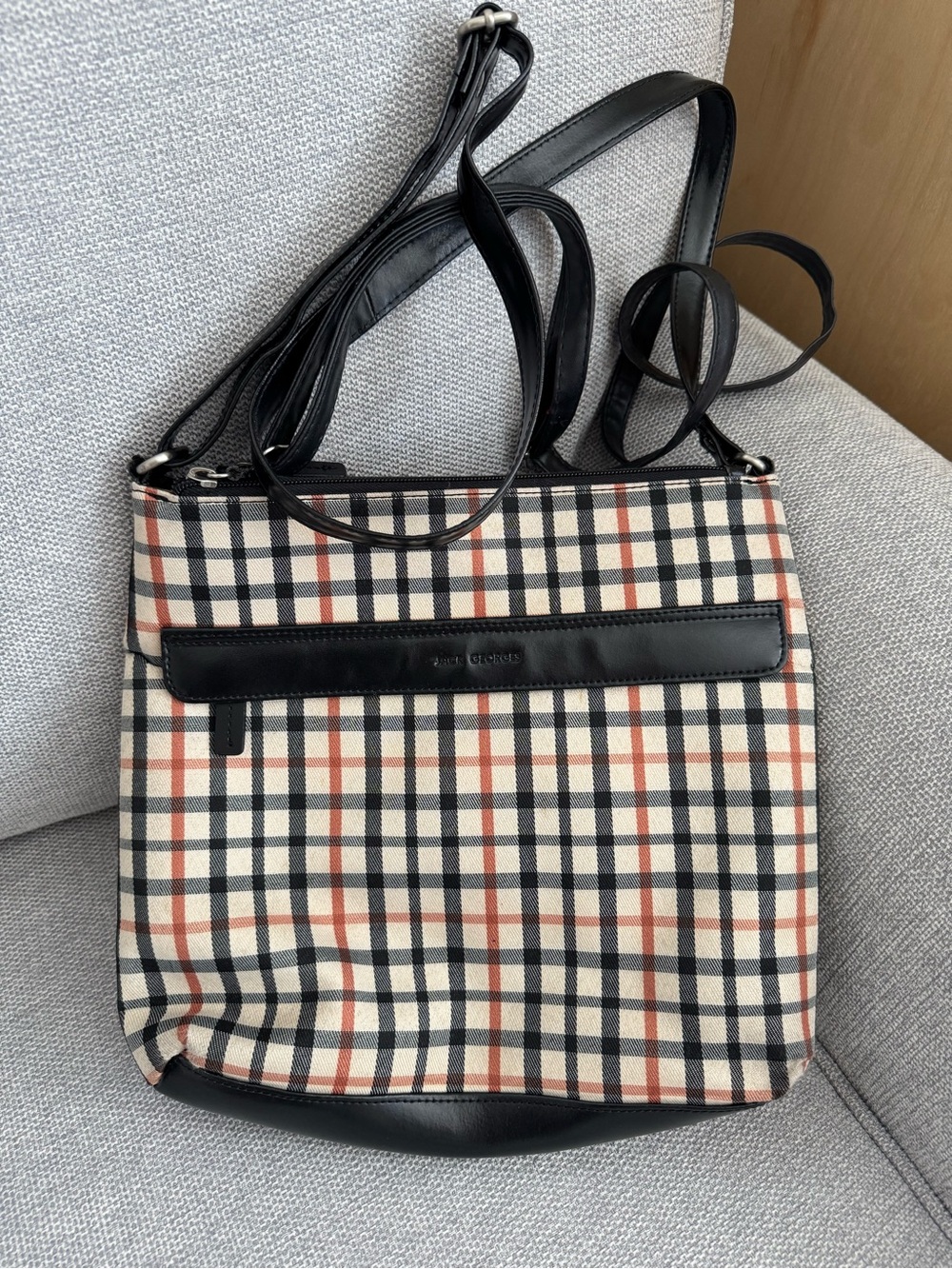 Black, Cream & Rust Plaid Crossbody Bag